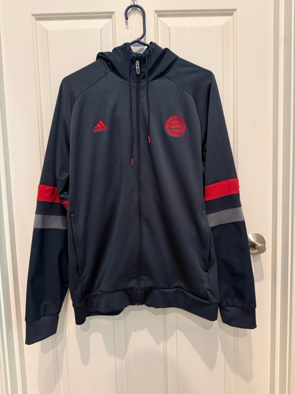Adidas Bayern Munich Navy Blue Red Accent Full-Zip Hoodie
